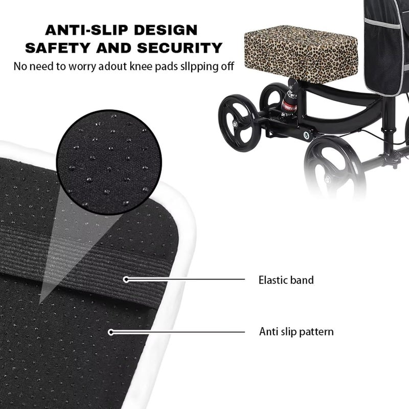 Hechitok Leopard Print Knee Scooter Pad Cover - Accessories Cushion Cover for Comfort (Memory Foam) - for Broken Leg Crutch Cart Roller, Injuries, Surgery, Replacement, Universal - Image 4